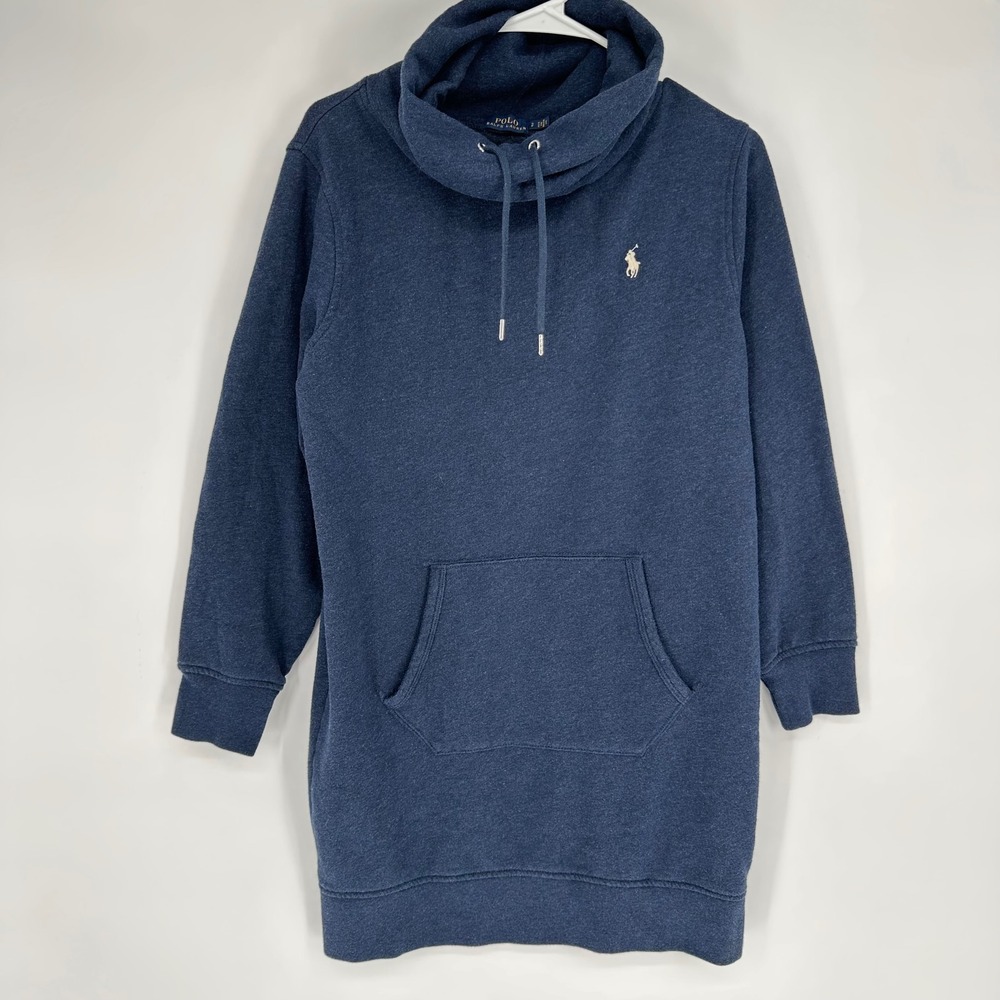 Polo Ralph Lauren Navy Blue Cowl Neck Fleece Sweatshirt Mini Dress Small S